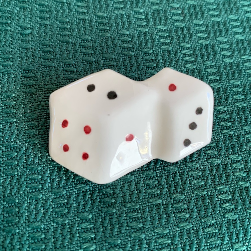 Vintage Ceramic Pair of Dice Brooch Pin